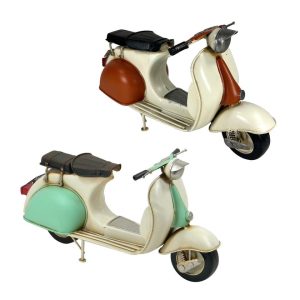 MOTO VESPA 28 CM. METAL BLANCO CON VERDE O ROJO
