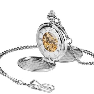 RELOJ BOLSILLO CUERDA ESF. BLAN DOBLE TAPA PLATA