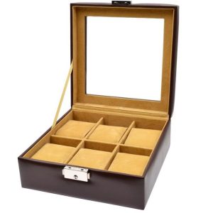 RELOJERO 6 UNID. SIMIL MARRON OSCURO CON VENTANA